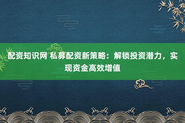 配资知识网 私募配资新策略：解锁投资潜力，实现资金高效增值